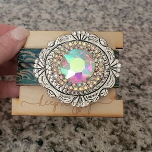Silver and Iridescent Gem Belt Buckle